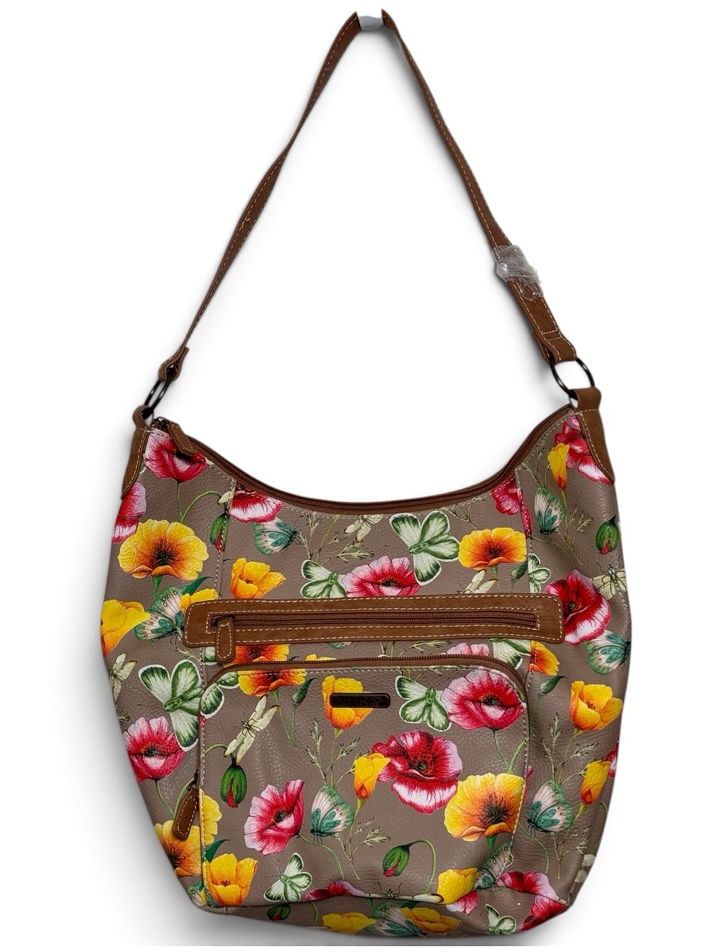 NWOT MultiSac Floral Butterfly Hobo Shoulder Bag Taupe Multi Pocket